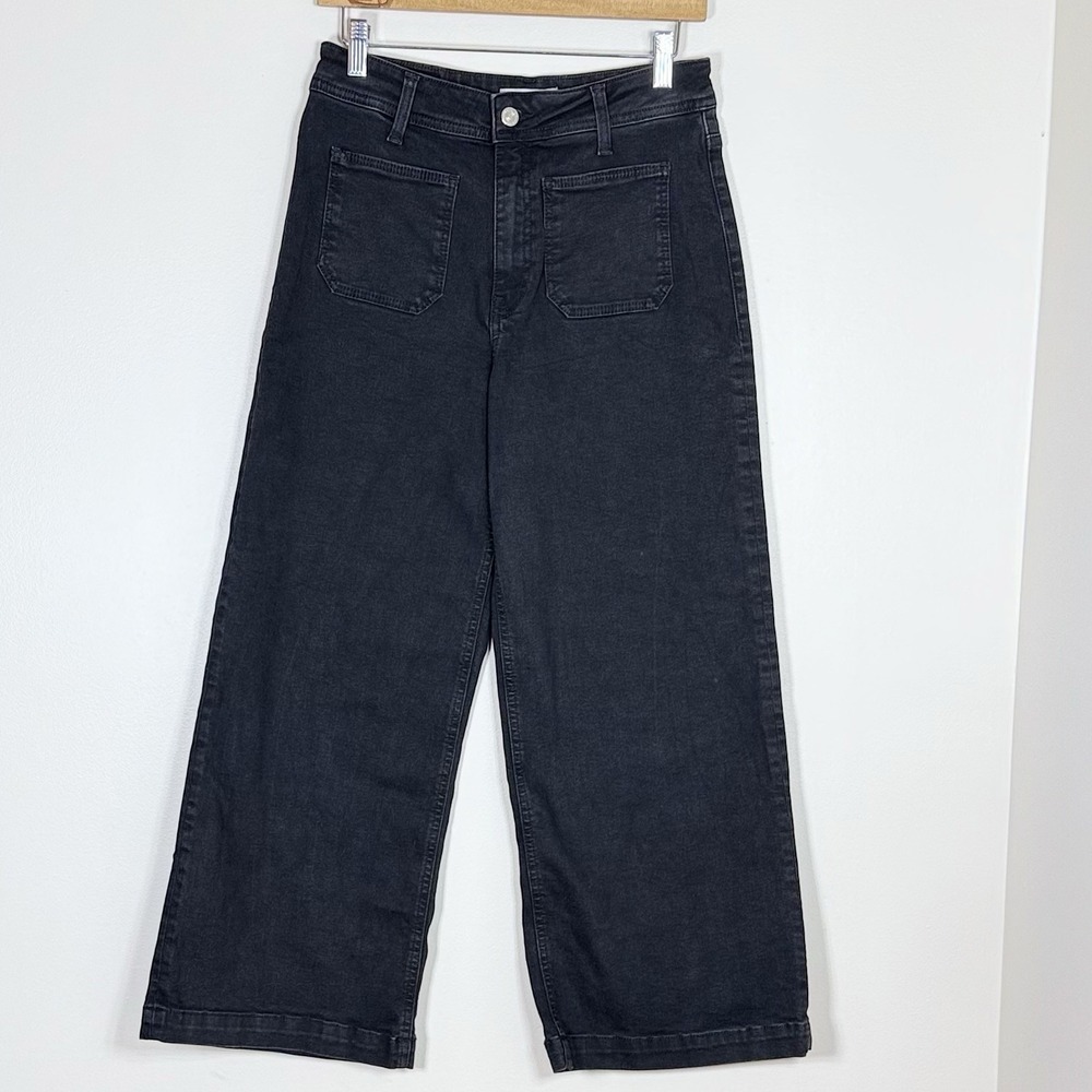 Mavi Womens Paloma Marine Wide Leg Crop Jeans Size 28 Black Patch Pockets
